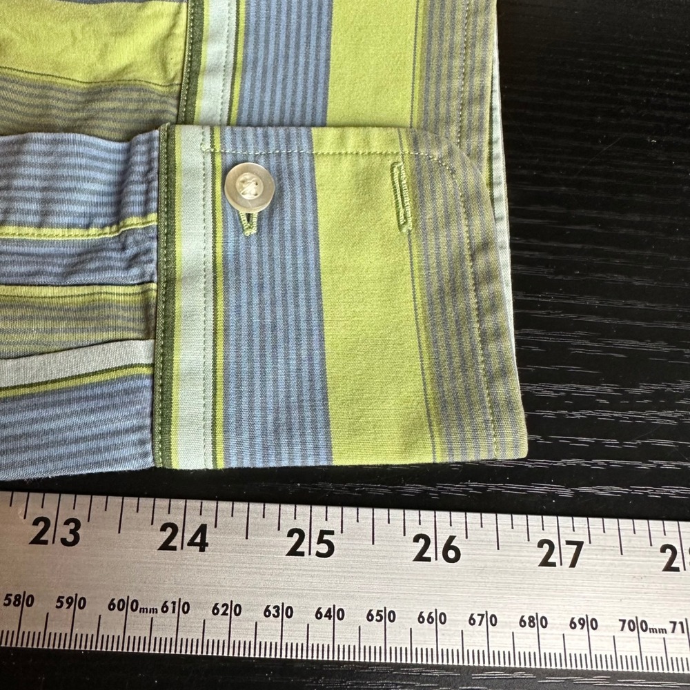 GAP Fitted Premium Mens Long Sleeve Striped Button Down Shirt Green Blue XL - Picture 9 of 9